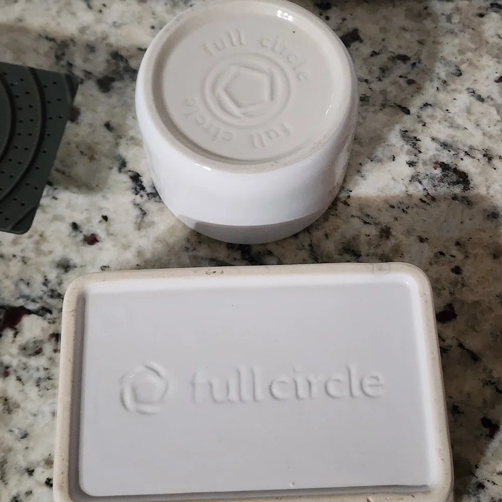 White Ceramic Soap Dish and Brush Set